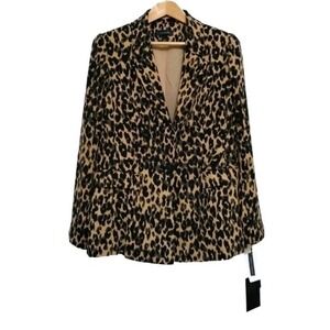 Halogen Women's L Taupe Animal Print Single Button Long Sleeve Blazer Statements